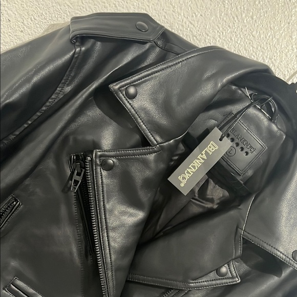 Blank NYC Black Leather Moto Jacket Asymmetrical Zipper - Picture 9 of 14